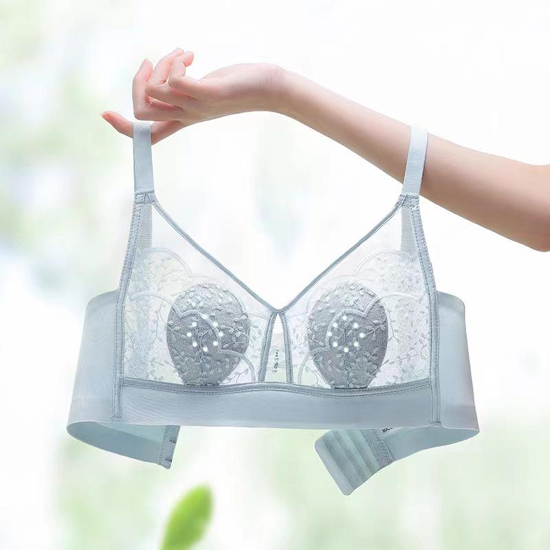 ブラジャー レディース 超薄型 春夏 通気性 うさ耳 刺繍 コンパクト見せ ノンワイヤー 垂れ防止 セクシー 快適 モールドカップ 豊富なカラー(x2)