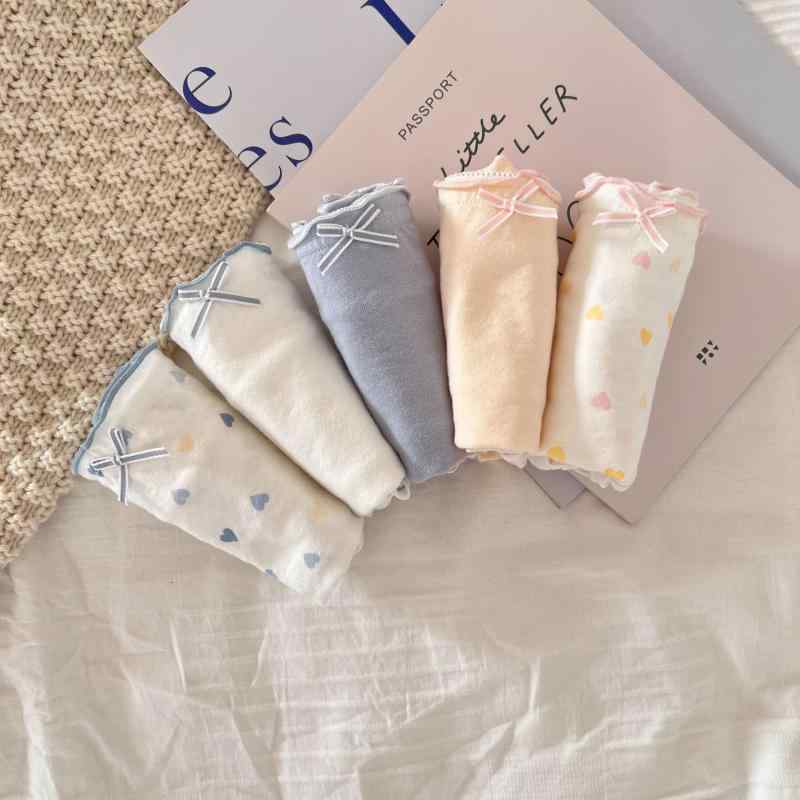 ショーツ レディース 蒸れない 通気性抜群 ミドルウエスト コットン100% サラサラ 三角タイプ ハート柄 ジャガード織り 綿100%クロッチ かわいい 学生 少女用 無地 配色 オールシーズン M L XL サイズ(x2)