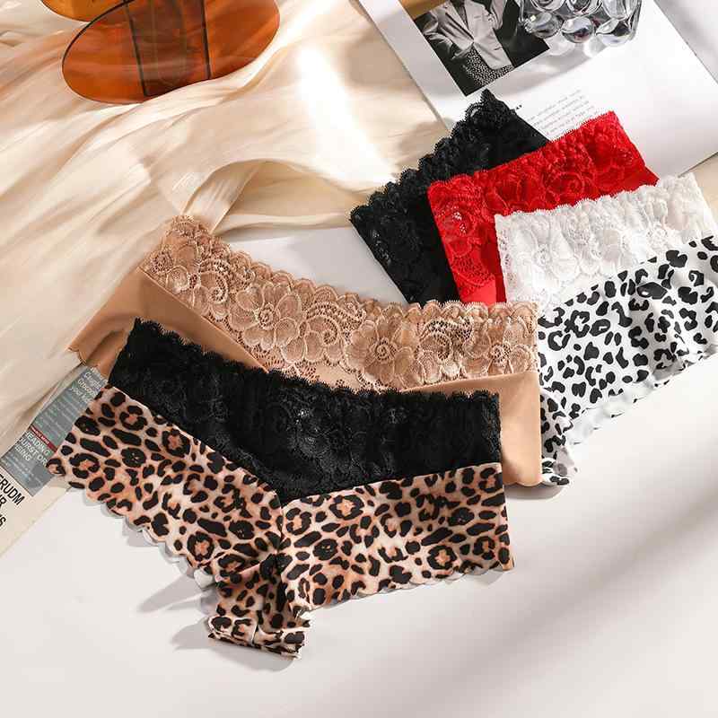 ショーツ レディース セクシー 接触冷感 シームレス ヒップアップ 三角タイプ 速乾 通気性 ヒョウ柄 ミドルウエスト スポーツ ナイロン 綿混 大きいサイズ オールシーズン(x3)(4)