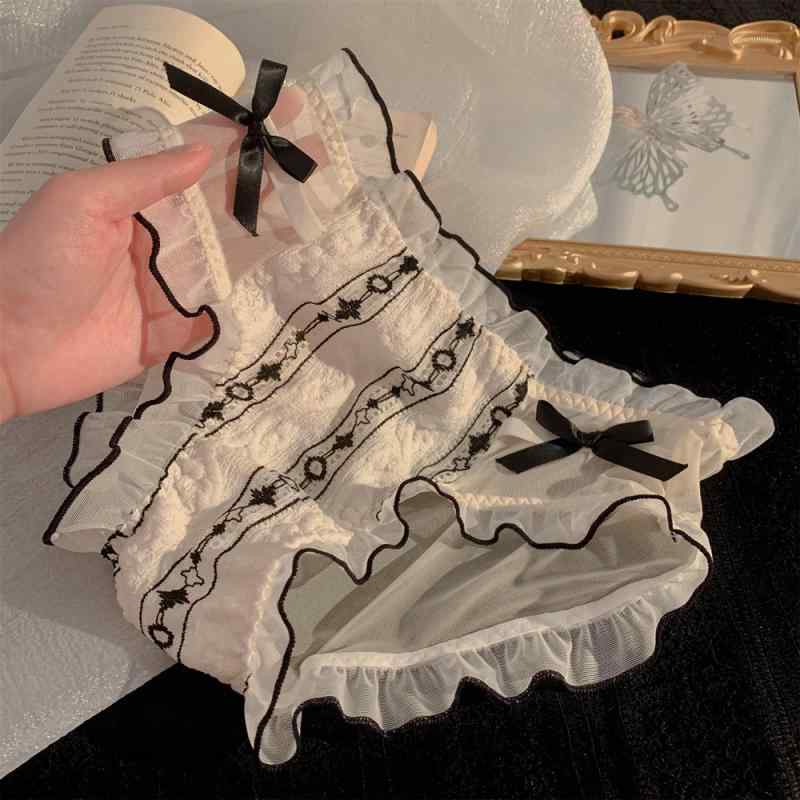 ショーツ レディース 薄手 通気性 フレンチガーリー メッシュ リボン レース かわいい フェミニン 春夏..