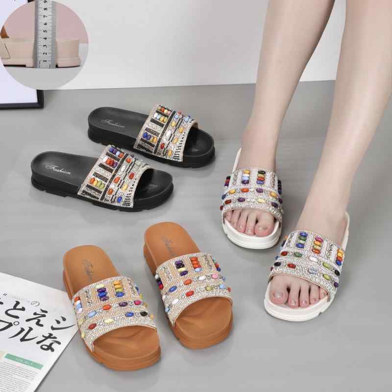 サンダル レディース ラインストーン コルク ウェッジソール 民族風 ビーチサンダル ワンストラップ 軽量 防滑 耐摩耗性 PVC ストリート タウンユース 春...