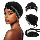 ターバン レディース ビーズ ツイストデザイン マジックテープ サイズ調整可能 ダブルレイヤー サテン裏地 モダール素材 通気性 おしゃれ オールシーズン 通勤...