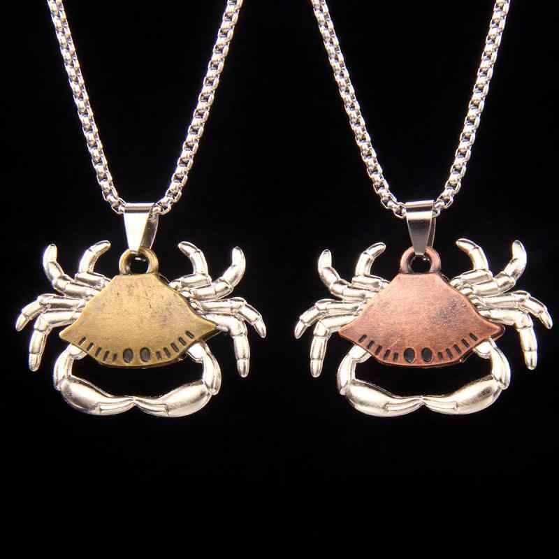 ネックレス メンズ ステンレス製 パンクスタイル レトロ 個性的デザイン カニモチーフ ロングペンダント 海外向け スクエアチェーン 電気メッキ加工 ユニセック...