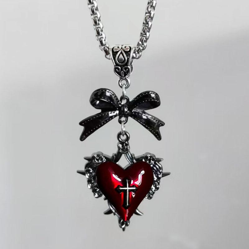 ネックレス メンズ レディース ダーク パンク ゴシック 液体金属 大ぶり ハート型 ペンダント レッド ..