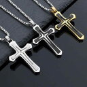 ネックレス メンズ レディース ステンレス ジルコニア 十字架 ペンダント ダブルレイヤー ロング 60cm 欧米風 パンク ヒップホップ シンプル カジュアル 個性的 おしゃれ アクセサリー シルバー ブラック ゴールド