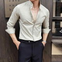 カジュアルシャツ メンズ 長袖 シアサッカー 薄手 春夏 新チャイナ風 スタンドカラー 形態安定 イージーケア スリムフィット 無地 デイリーユース ポリエステル素材 色落ちしにくい