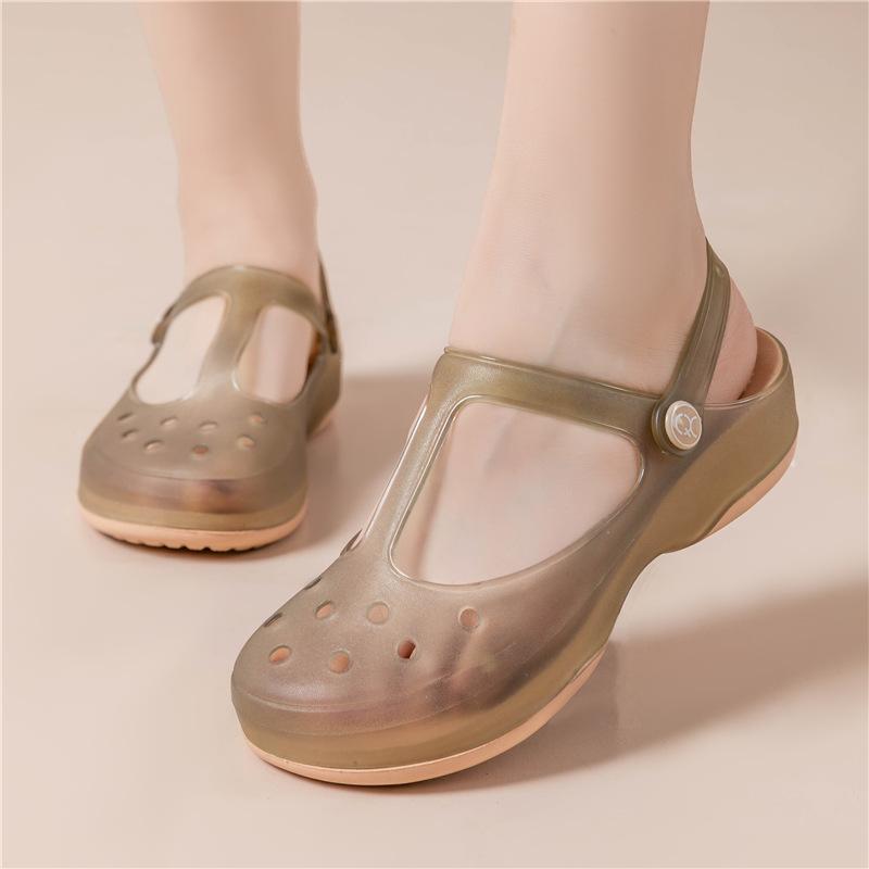 クロッグ レディース 厚底デザイン 滑り止め加工 やわらかEVAソール 軽量 つま先保護 クローズドトゥ ジェリー プリント柄 外履き ビーチ 春夏