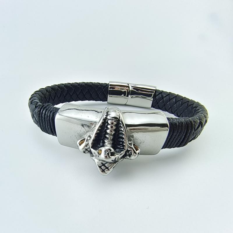 ブレスレット メンズ チタン ステンレス ワイルド パンク ロック スタイル ダブルスネークヘッド 蛇モチーフ ブラック 個性的 ハード系 ファッション バング...