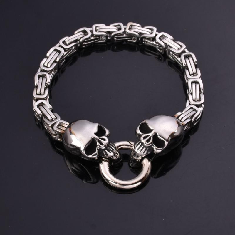ブレスレット メンズ ステンレス製 鏡面仕上げ スカルヘッド パンクスタイル ロックテイスト ワイルド ..