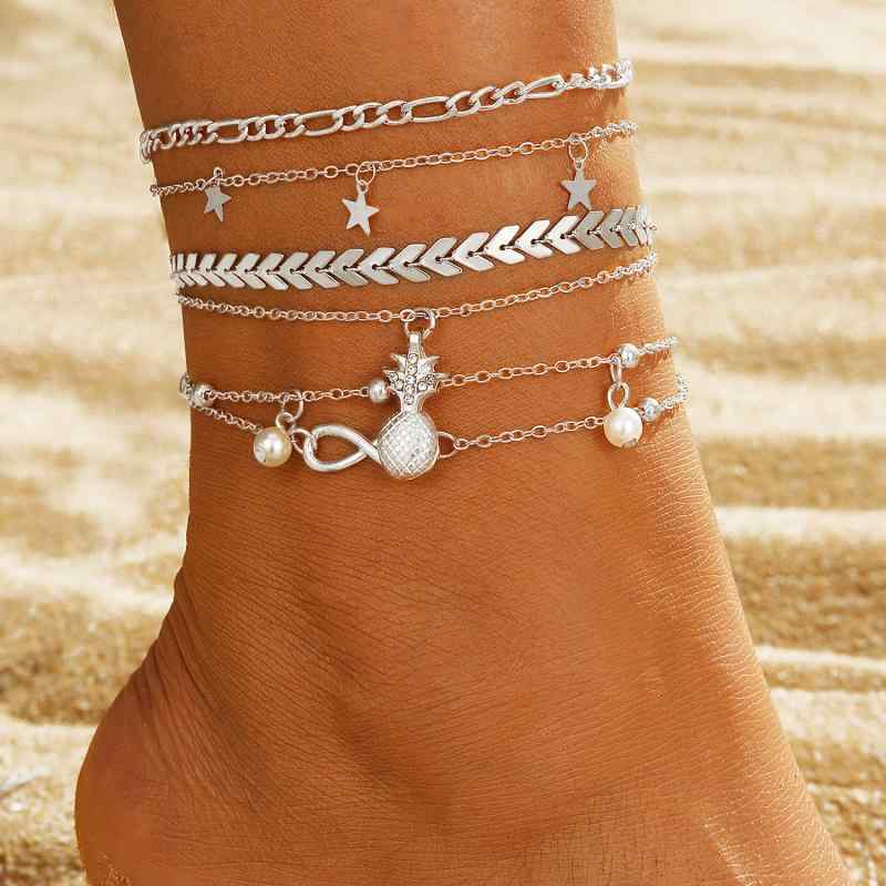 アンクレット レディース 多層 星 蝶 8の字チャーム レトロ ヴィンテージ風 セット 高級感 合金製 欧米スタイル 幾何学モチーフ 重ね付け 足元 おしゃれ ...