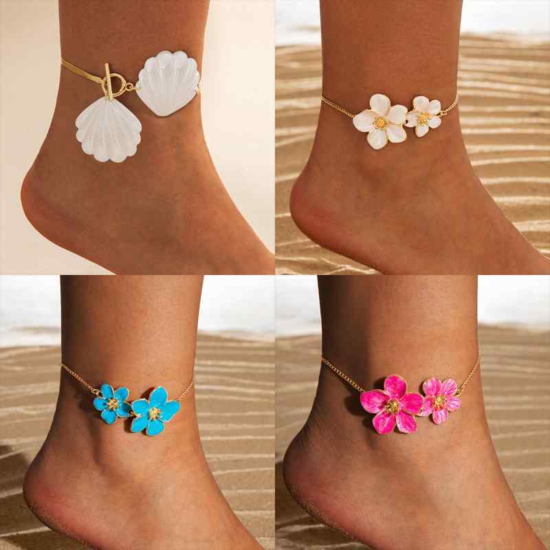 アンクレット ユニセックス アクリル 貝殻 シェル ペンダント フラットプレート 幾何学模様 夏 ビーチ風 ファッション 個性的 デザイン 韓国風 カジュアル リゾート デイリーユース(x2)