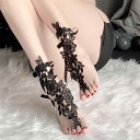 アンクレット レディース セクシー レース 透かし編み リボンストラップ 黒 シースルー ソックス 美脚効果 フットアクセサリー 万能 デート イベント 撮影小物 春夏