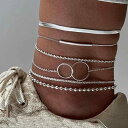 アンクレット レディース 欧米風 ビーチスタイル カジュアル 個性的 シンプル 星モチーフ ダブルリング チェーン 6点セット 合金製 華奢 重ね付け サマーアクセサリー