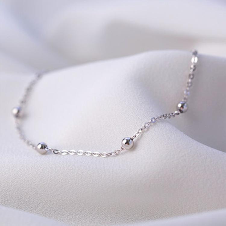 アンクレット レディース 925 シルバー 小粒ビーズ シンプル 華奢 エレガント プラチナカラー 細身 チェーン 誕生日 プレゼント ギフト(x3)