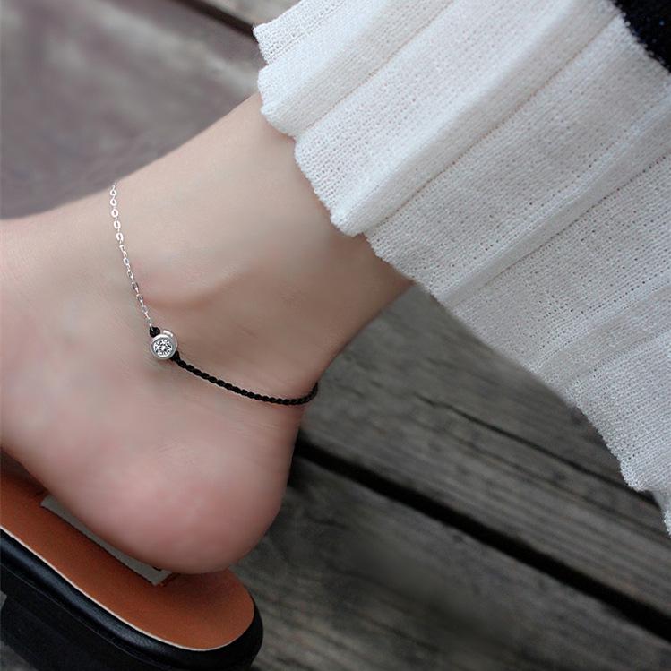 アンクレット レディース S925純銀製 レッドコード 手編み オリジナルデザイン 一粒チャーム シンプル カジュアル おしゃれ 細身 かわいい 軽量 華奢 誕...