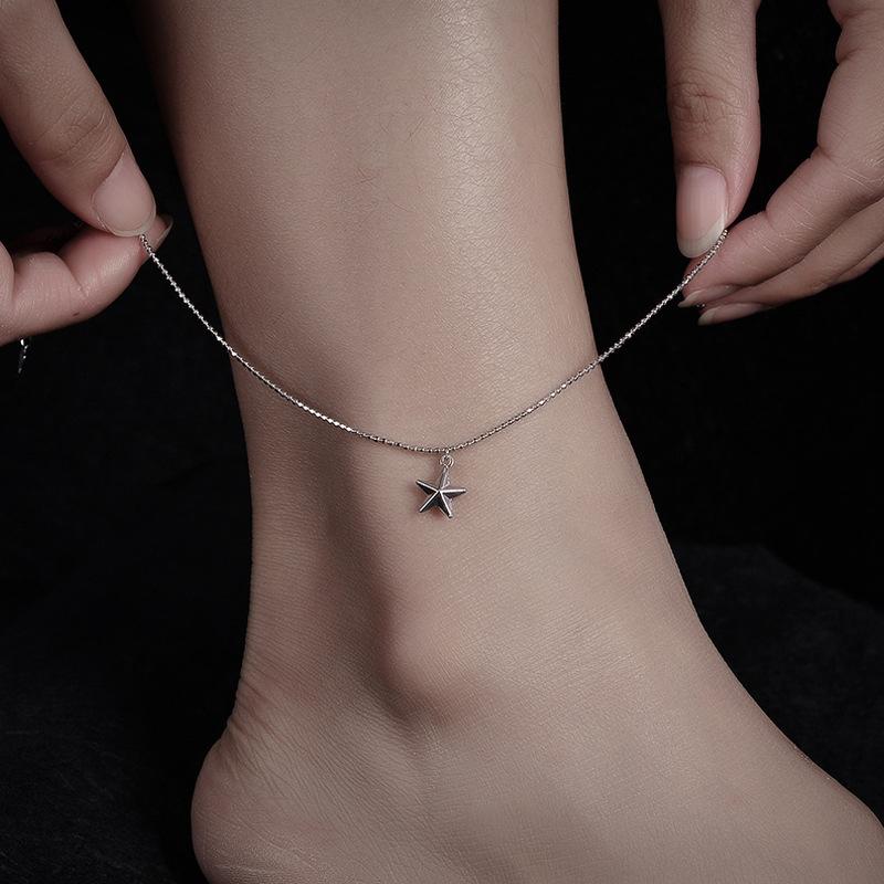 アンクレット レディース S925純銀 立体スター 高級感 シンプル 輝くビーズ 足元アクセサリー 星モチーフ プラチナカラー おしゃれ 華奢