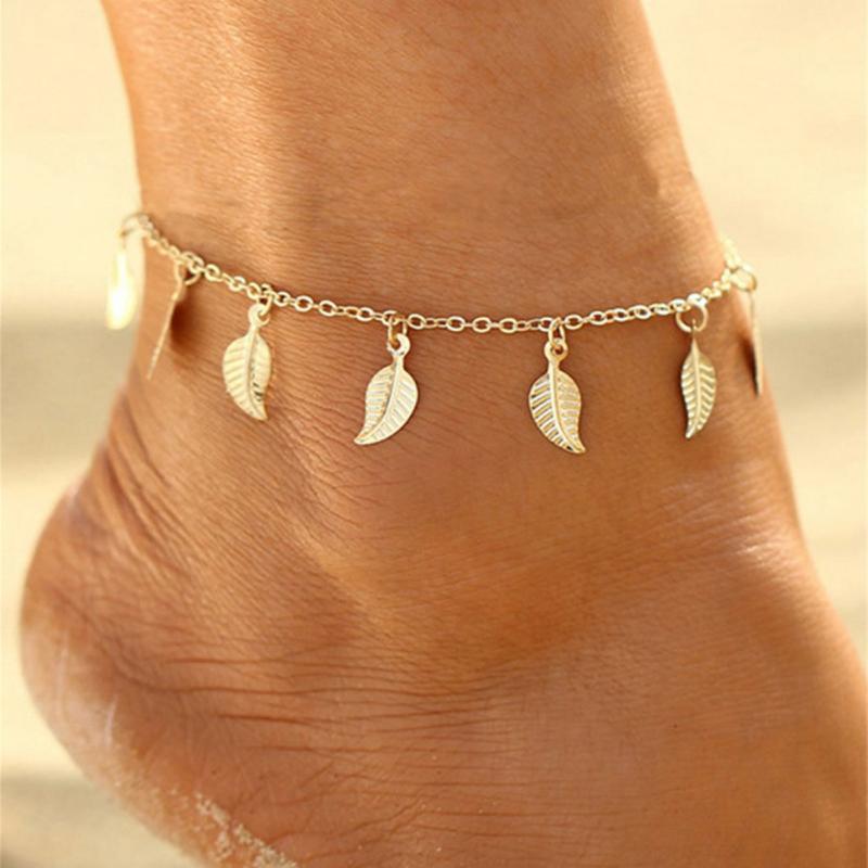 アンクレット レディース S925 銀製 葉っぱモチーフ ペンダント タッセル シンプル 欧米風 プラチナカラー おしゃれ 繊細 春夏 カジュアル かわいい(x2)