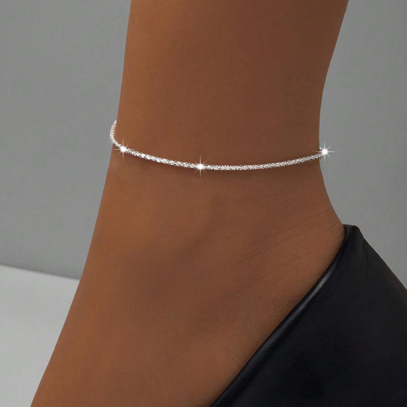 アンクレット レディース 925シルバー 高級感 シンプル キラキラ スノーフレーク ウェーブチェーン 春夏 ゴールドカラー シルバーカラー(x2)