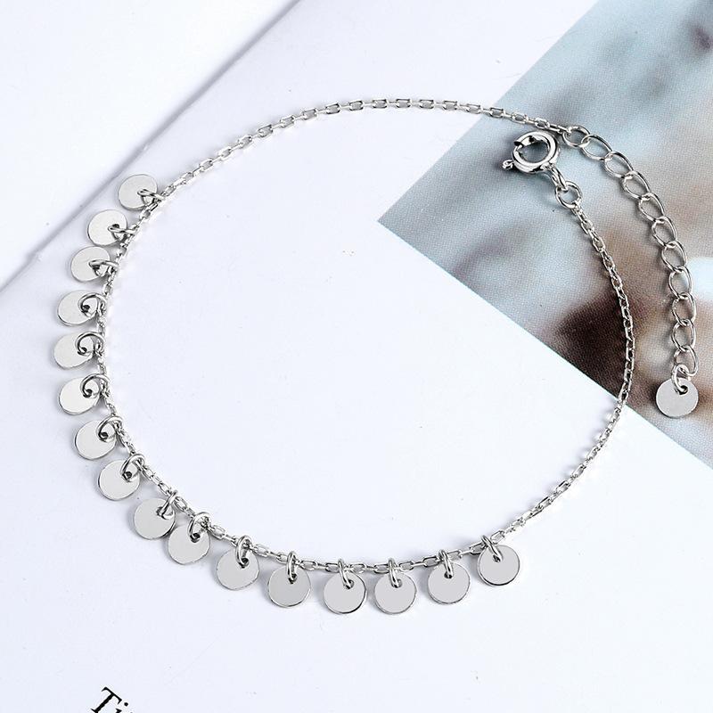 アンクレット レディース S925純銀 ゆらゆら揺れる サークルプレート キラキラ 韓国風 欧米スタイル 繊細 高級感 万能 カジュアル シルバー