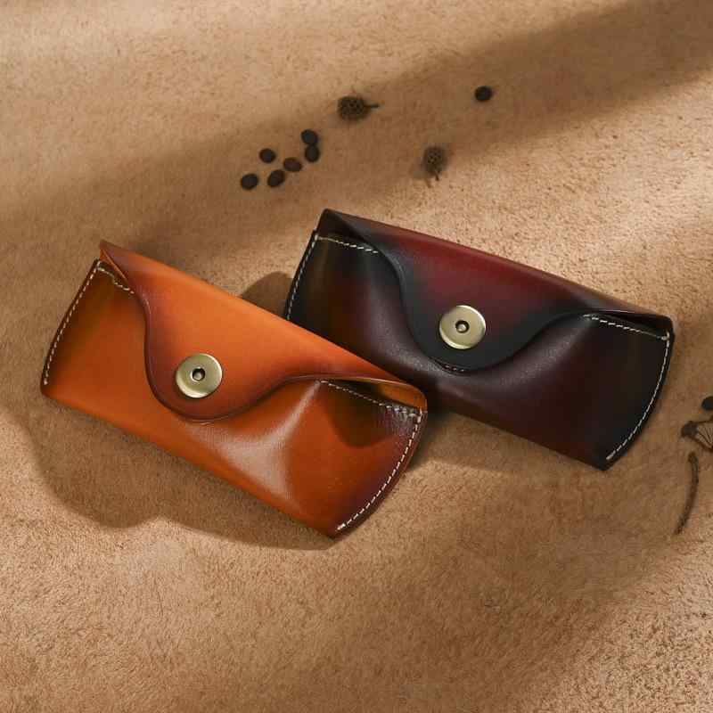 メガネケース ユニセックス 手作り レトロ 本革 牛革 植鞣し革 マグネット開閉 ウエストポーチ サング..