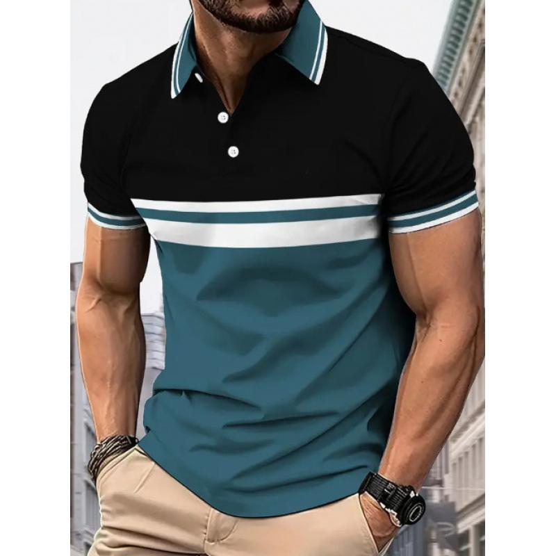 POLOシャツ メンズ 半袖 夏物 吸汗速乾 通気性抜群 ゆったりシルエット 3Dプリント ボタン切り替え ポ..