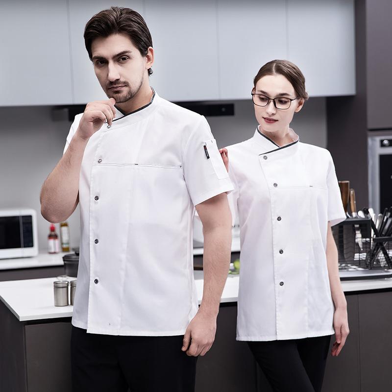 コックコート メンズ レディース 吸湿速乾 通気性抜群 半袖 春夏 飲食店 厨房 ホテル レストラン ケーキ屋 調理服 ユニフォーム 大きいサイズ ブルー 綿混 作業着