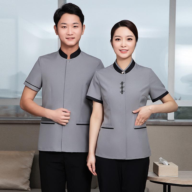 清掃服 男女兼用 半袖 吸汗速乾 ホテル 客室清掃 飲食店 介護 サービス業 ユニフォーム 制服 春夏 ポリエステル綿混 作業着 作業服 無地 業務用