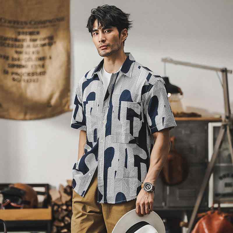 シャツ メンズ 接触冷感 サッカー生地 半袖 ゆったり オーバーサイズ 防シワ 開襟 小花柄 ハワイアン アロハシャツ アメリカンカジュアル 春夏 リゾートウェア