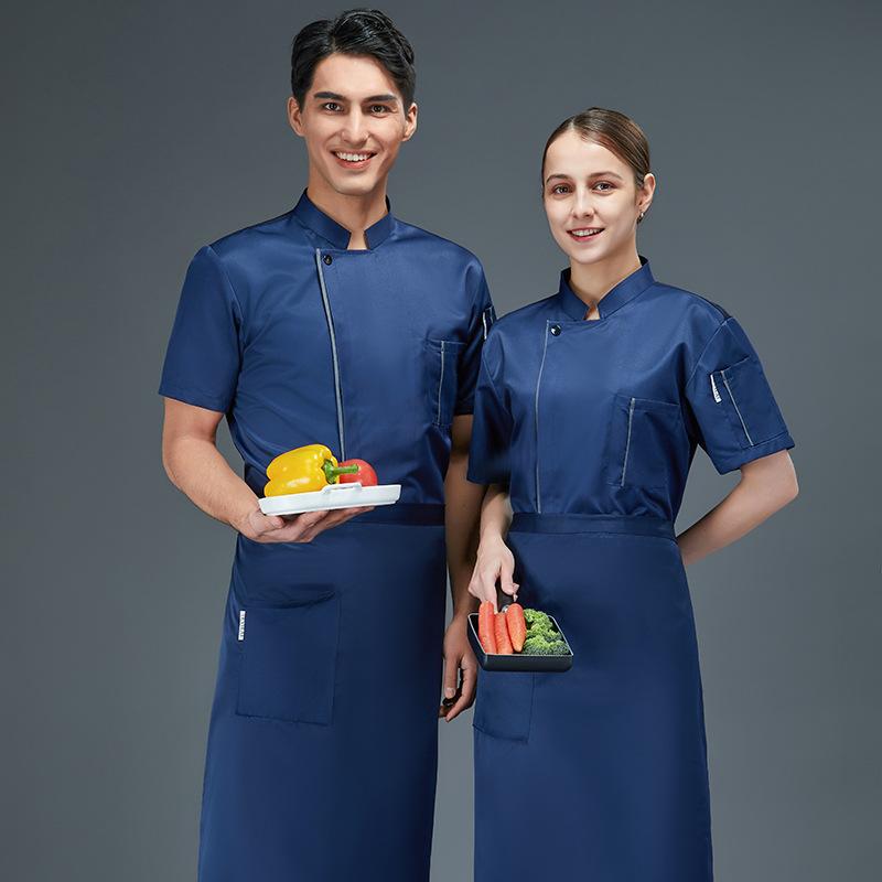 コックコート 半袖 吸汗速乾 メンズ ホテル レストラン 飲食店 厨房 調理服 ユニフォーム 男女兼用 綿混 ポリエステル 春夏 ベーカリー パティシエ 作業着 白 黒 青 赤