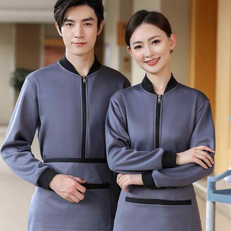 作業服 男女兼用 吸汗速乾 長袖 Tシャツ ホテル 客室清掃 病院 介護施設 物件管理 ビルメンテナンス 飲食店スタッフ ユニフォーム ポリエステル綿混 春秋冬 裏起毛 ベージュ グレー