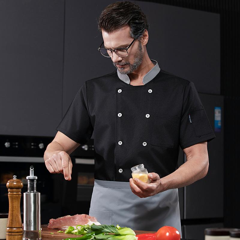 コックコート メンズ 吸汗速乾 半袖 春夏 飲食店 食品工場 厨房 給食 調理服 作業服 ユニフォーム 食堂 学校 レストラン カフェ 製菓 ベーカリー 業務用 綿混素材