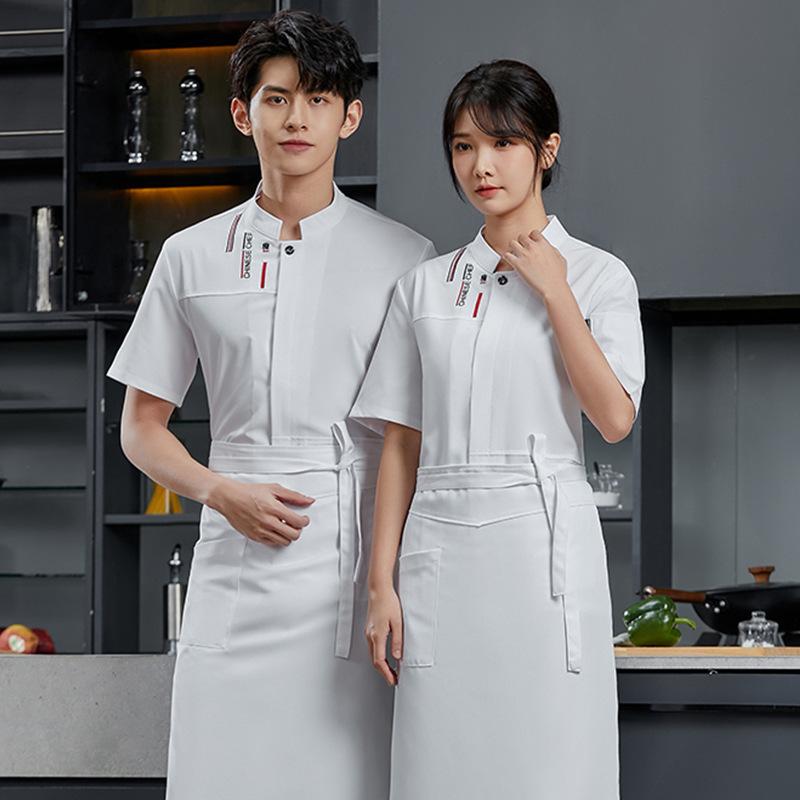 コックコート メンズ 半袖 飲食店 ホテル レストラン 厨房 スタッフ 作業服 通気性抜群 吸湿速乾 プロ用 制服 ユニフォーム 調理服 春夏用 綿混 青 灰 黒 白 M-4XL