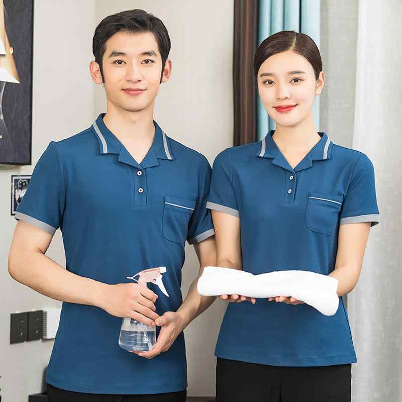 作業服 レディース 吸湿速乾 ホテル清掃員 旅館 客室サービス 家政婦 ユニフォーム 夏用 半袖 綿混紡 トップス 大きいサイズ対応 グレー グリーン ブルー ライトベージュ