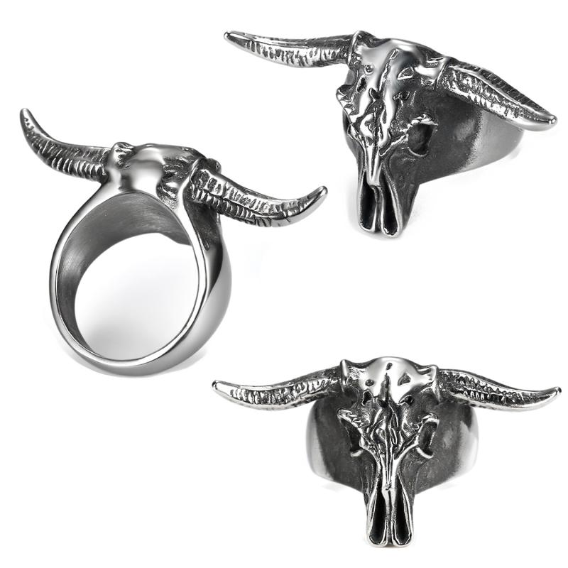 指輪 メンズ 男女兼用 個性的 レトロ チタン鋼 ステンレス製 ポリッシュ加工 牡羊座 雄羊 スカル アニマルモチーフ アクセサリー