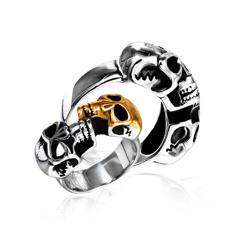 指輪 メンズ チタン鋼製 ダブル スカルリング 個性的 欧米風デザイン ロック ファッション ストリート カジュアル バイカーアクセサリー(x2)