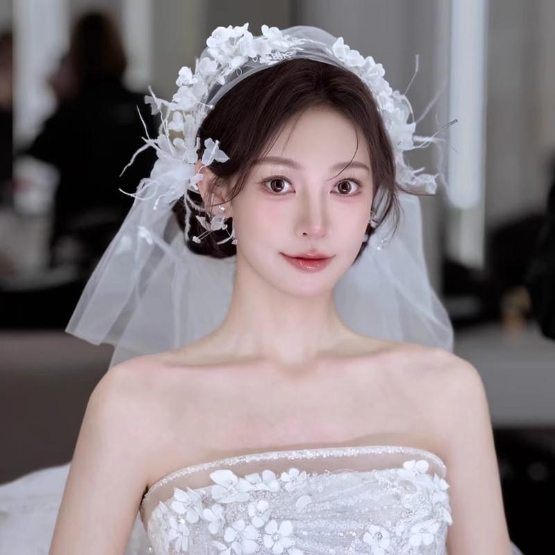 ウェディング ヘッドドレス レディース レース フラワー スズラン ベール エレガント シンプル 清楚 手..