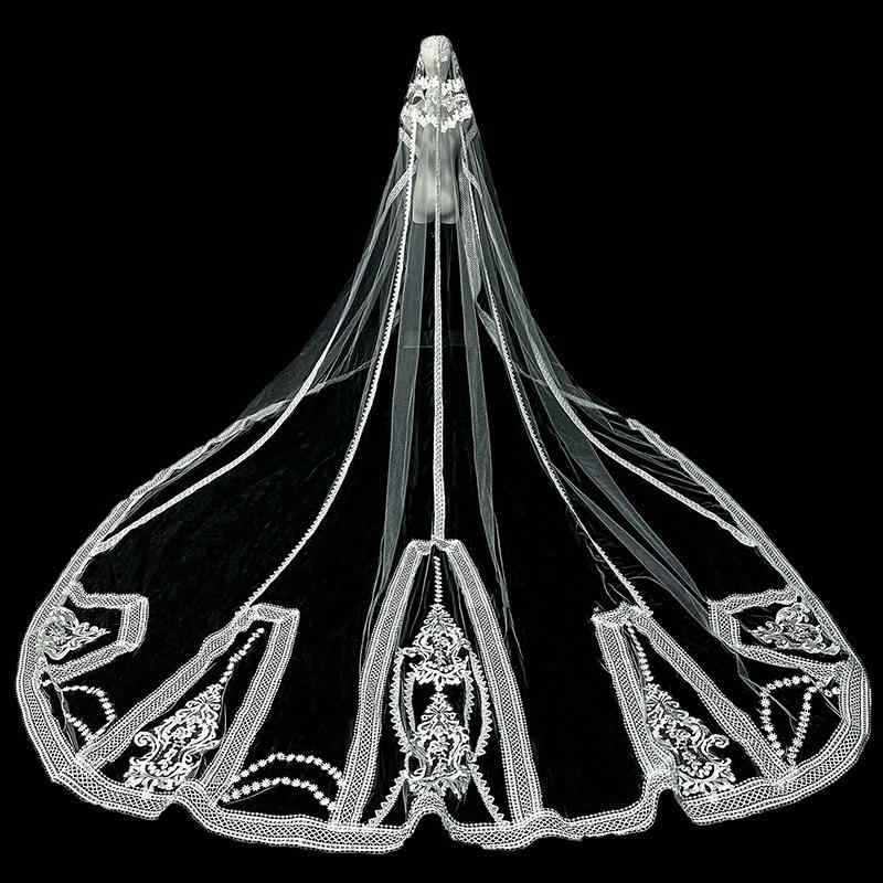 ウェディングベール レディース 花嫁 結婚式 エレガント ナチュラル 韓国風 ロング丈 トレーン付き 大..