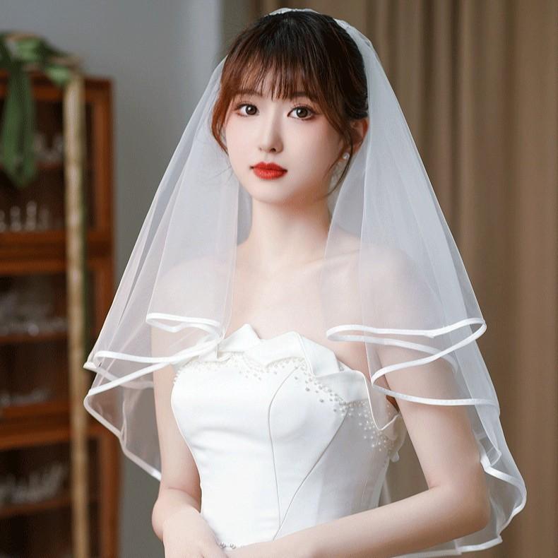 ウェディングベール レディース シンプル 2層 縁取り チュール 花嫁 挙式 前撮り 結婚式 披露宴 二次会..