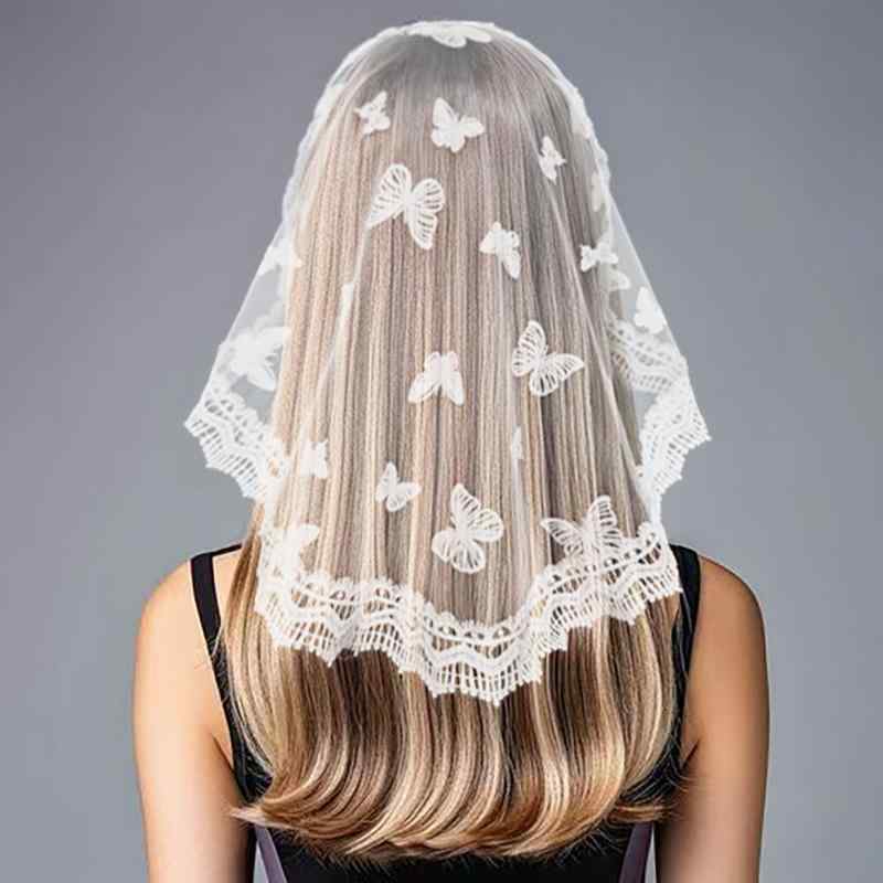 ベール レディース 華やかレース シングルレイヤー 蝶々モチーフ 教会 礼拝 フォーマル ヘッドドレス ..