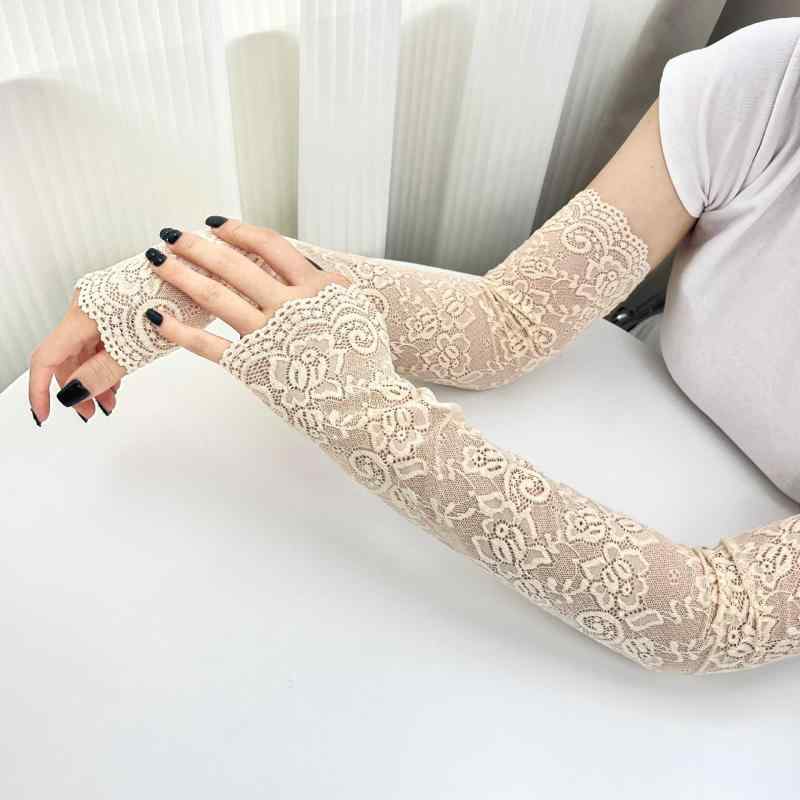 アームカバー レディース 接触冷感 ロング丈 レース UVカット 紫外線対策 日よけ 春夏 運転 ドライブ サイクリング 通勤 スポーツ フリーサイズ 薄手 涼しい(x2)