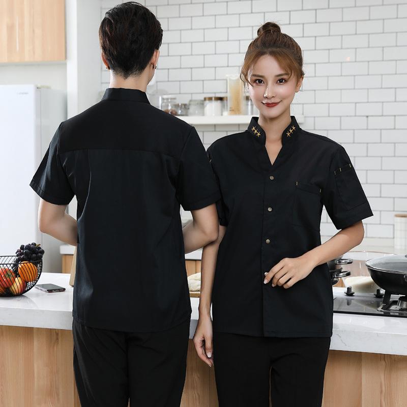 シェフ服 メンズ 吸湿速乾 半袖 春夏 レストラン ホテル 厨房 飲食店 調理用 コックコート ユニフォーム 白 黒 赤 青 作業着 ワークウェア 綿混 ポリエステル素材