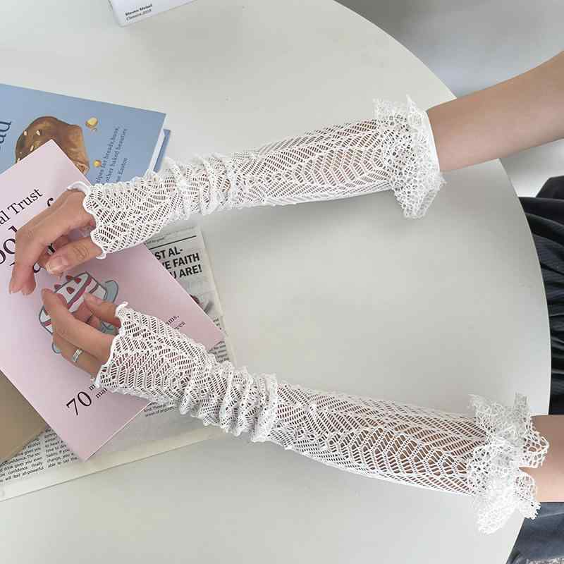 アームカバー レディース UVカット 接触冷感 薄手 シースルー レース フリルデザイン 春夏 運転 ドライ..