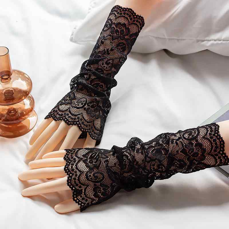 アームカバー レディース 春夏 UV対策 日焼け対策 運転 ドライブ用 ロング丈 レース 花柄 指なし 薄手 ..