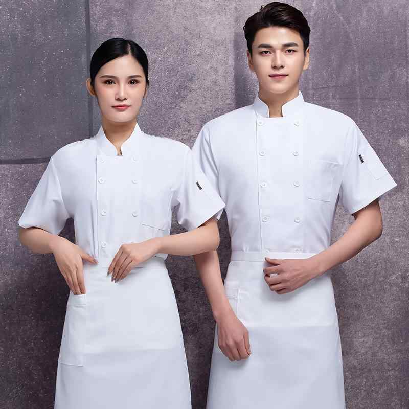 コックコート メンズ レディース 吸汗速乾 薄手 半袖 夏用 ホテル 厨房 飲食店 食堂 調理服 ユニフォーム 綿混 ポリエステル 業務用 白衣 黒 白