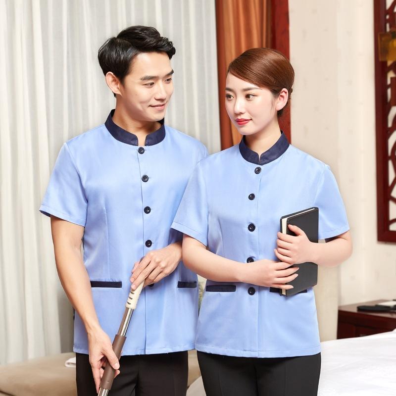 清掃服 男女兼用 半袖 吸湿速乾 涼しい 夏用 大きいサイズ 綿混 ポリエステル ホテル 客室清掃 ビルメンテナンス 介護 作業服 ユニフォーム
