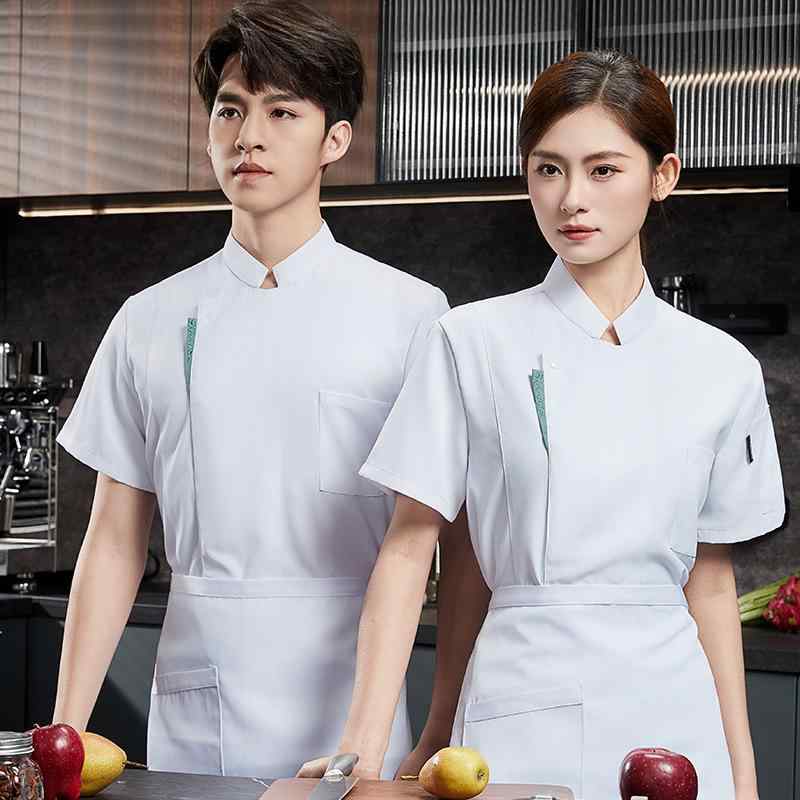 コックコート メンズ 吸汗速乾 半袖 夏用 涼しい 綿混紡 飲食店 レストラン ホテル 厨房 調理場 作業服 調理服 ユニフォーム 業務用 制服 ホワイト ブラック グレー