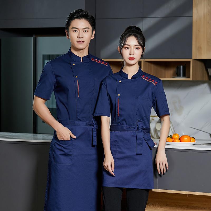 コックコート メンズ 吸汗速乾 半袖 春夏 ホテル レストラン 飲食店 厨房 調理服 ユニフォーム 作業着 綿混素材