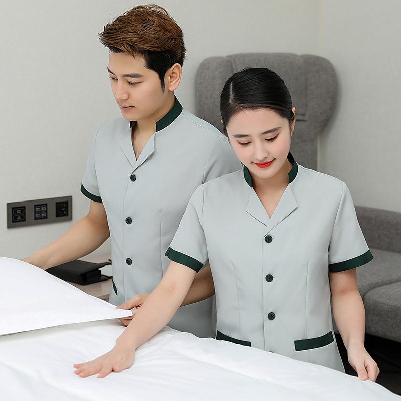 清掃服 男女兼用 吸汗速乾 半袖 ホテル 旅館 客室 フロア 清掃員用 作業服 ユニフォーム 制服 夏用 綿..