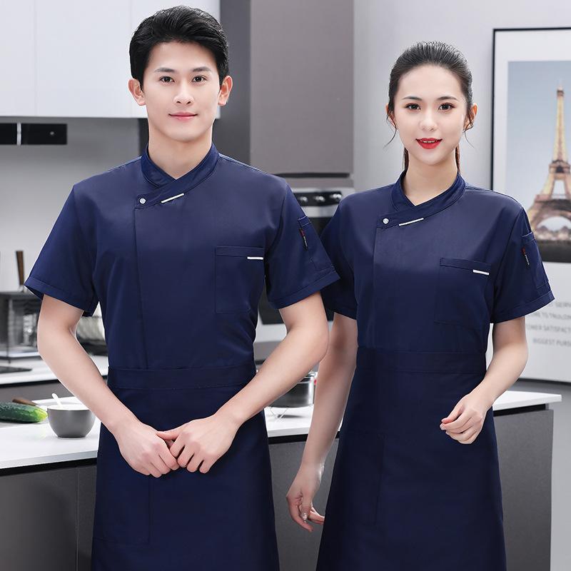 コックコート レディース 吸汗速乾 半袖 夏 綿混 ポリエステル 飲食店 レストラン 食堂 ベーカリー パティシエ 厨房服 作業服 制服 ユニフォーム 白 黒 青