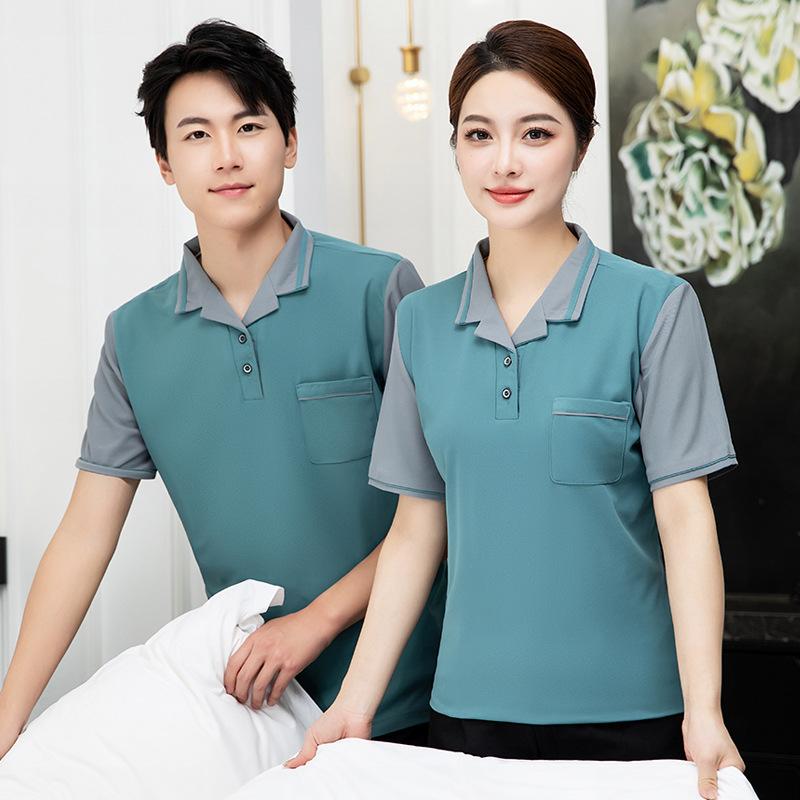 Tシャツ 男女兼用 吸汗速乾 半袖 春夏 ホテル 旅館 宿泊施設 清掃服 作業着 ユニフォーム 綿混素材 客室清掃 物件管理